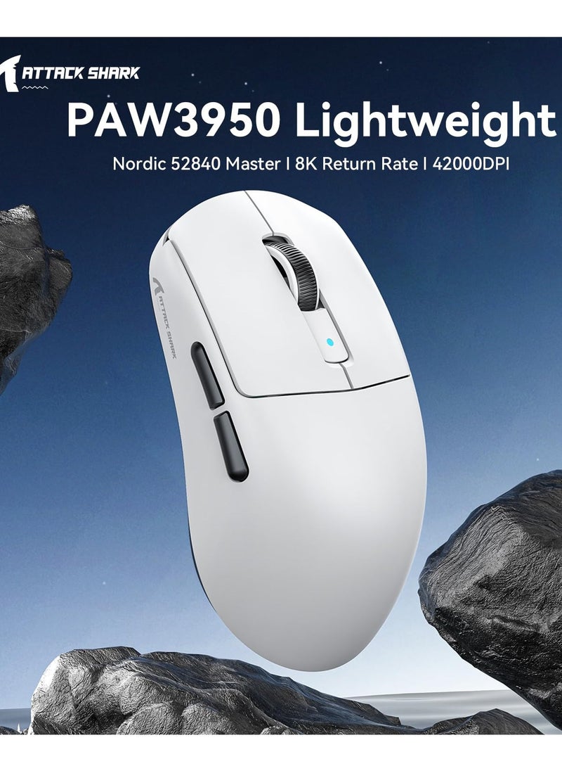 R6 Wireless Gaming Mouse,38G Ultra-Lightweight Trip-Mode 2.4G/USB-C/Bluetooth Mouse Gaming with PAW3950MAX Sensor,42000 DPI,50G Accelerated Speed for PC/Laptop/Mac PC/Laptop/Mac -White
