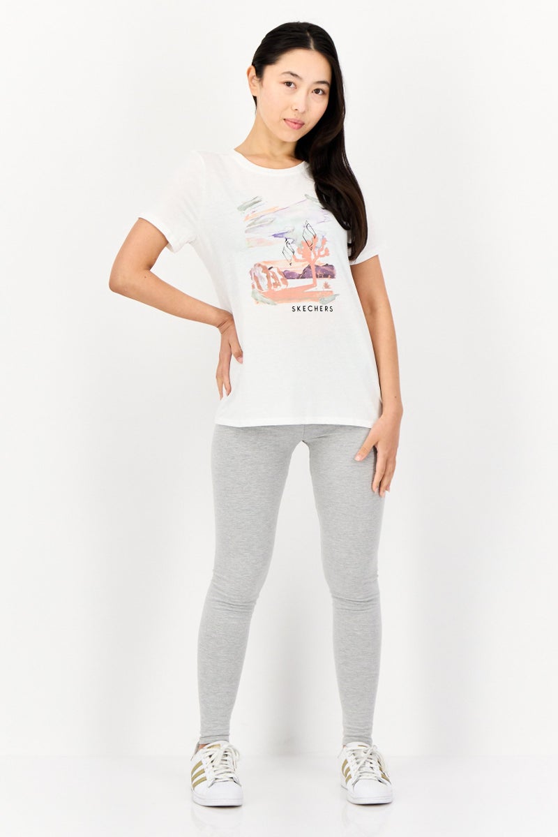 SKECHERS تي شيرت رياضي نسائي بأكمام قصيرة، خارجي، أبيض - Image 4
