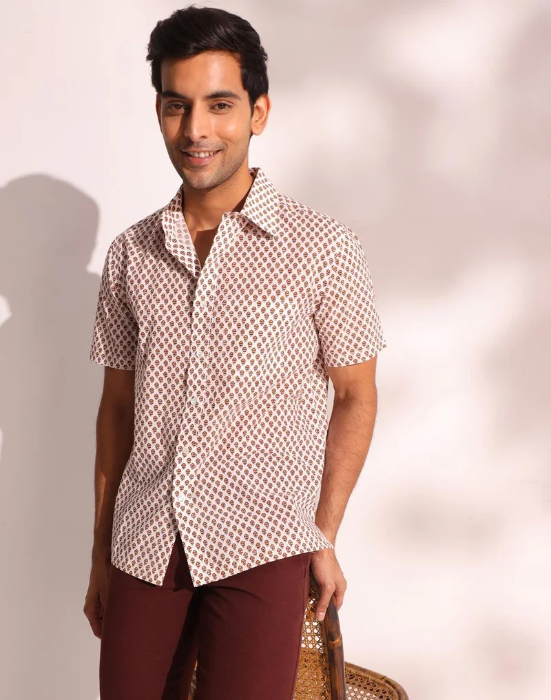 Fabindia White Cotton Printed Shirt
