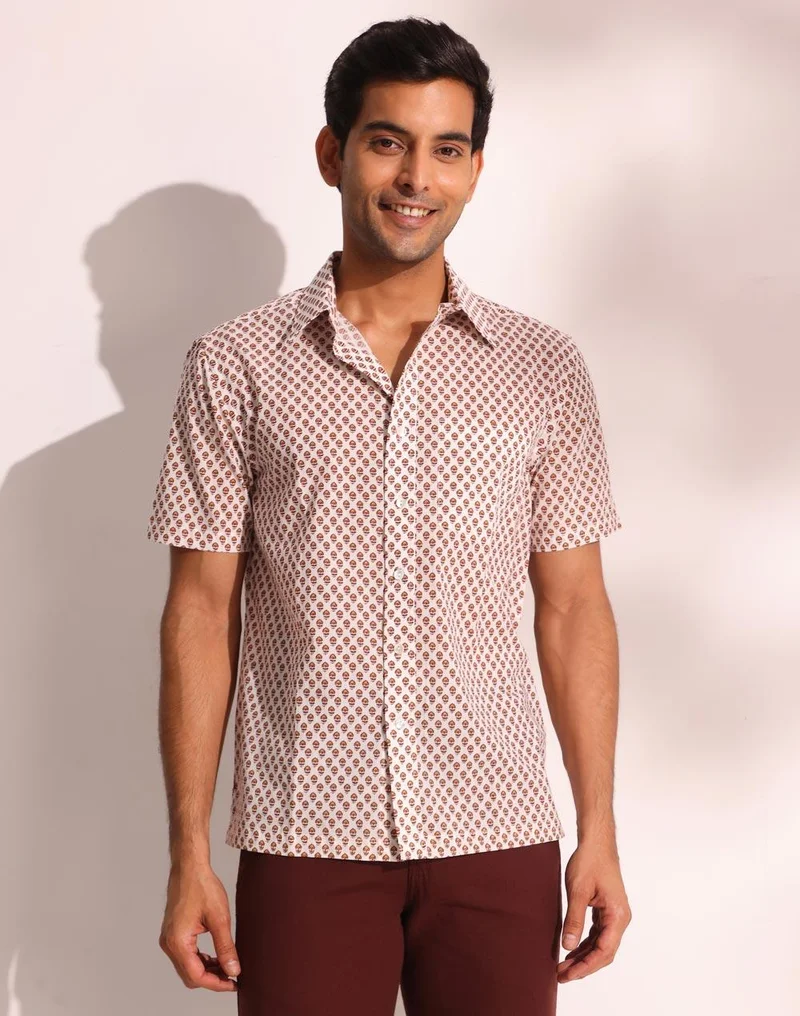 Fabindia White Cotton Printed Shirt