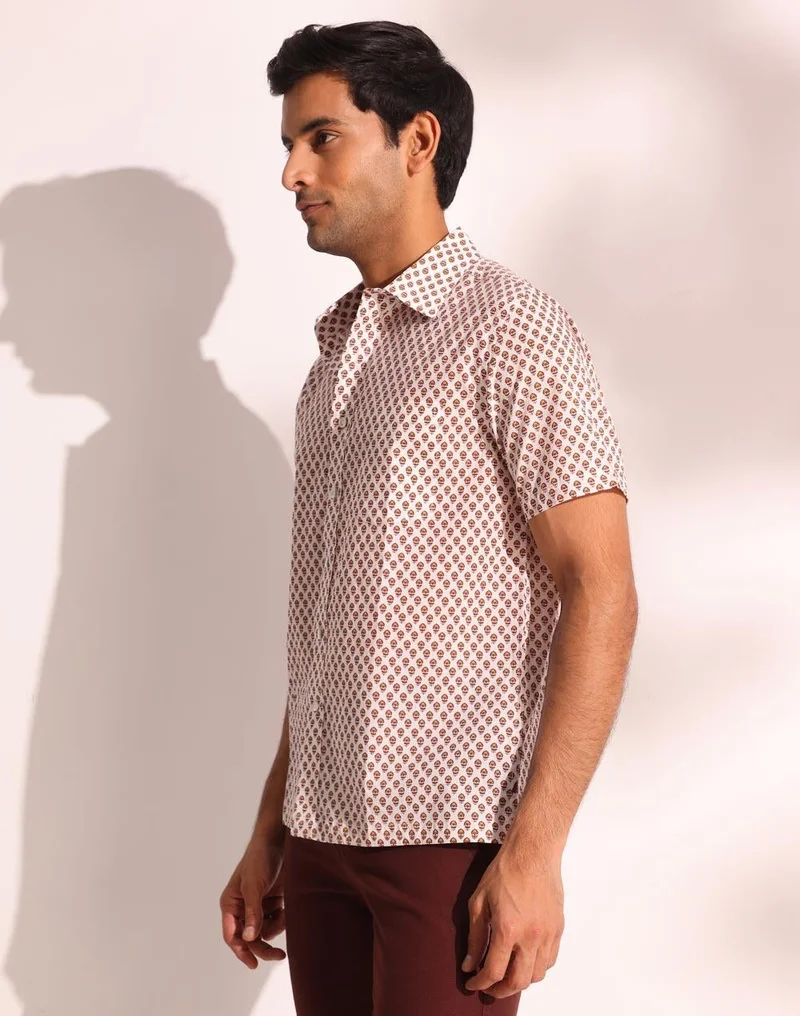 Fabindia  White Cotton Printed Shirt for Men | Best Price UAE