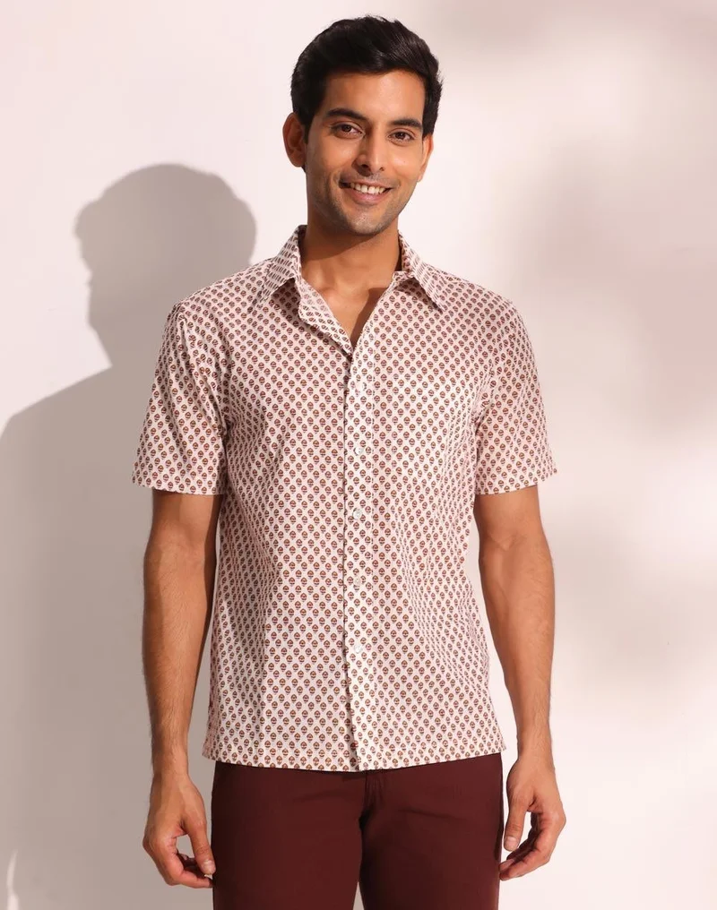 فاب انديا قميص قطني أبيض مطبوع