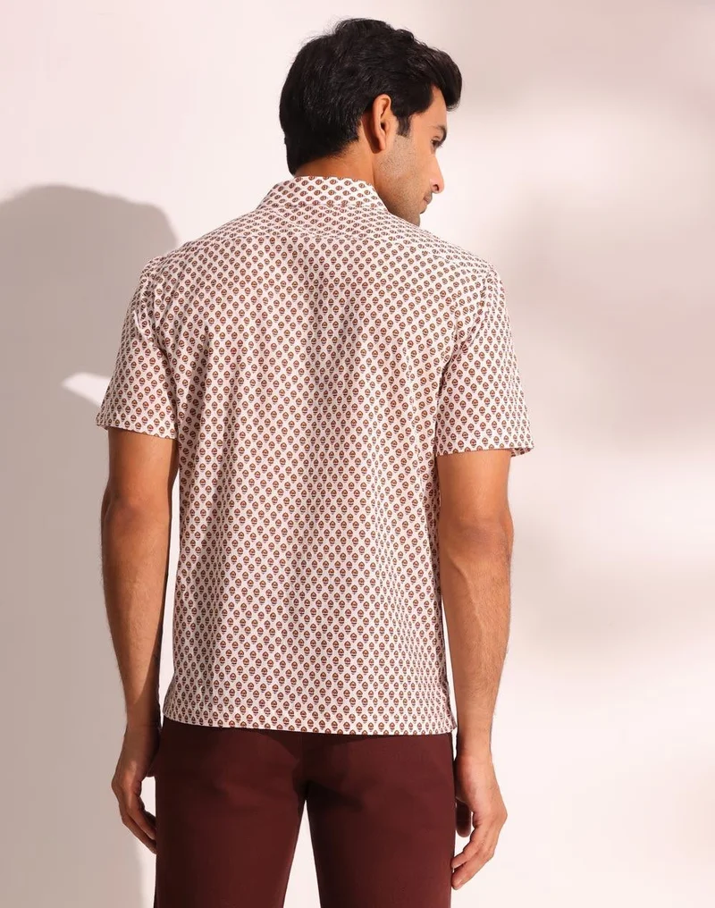 Fabindia  White Cotton Printed Shirt for Men | Best Price UAE