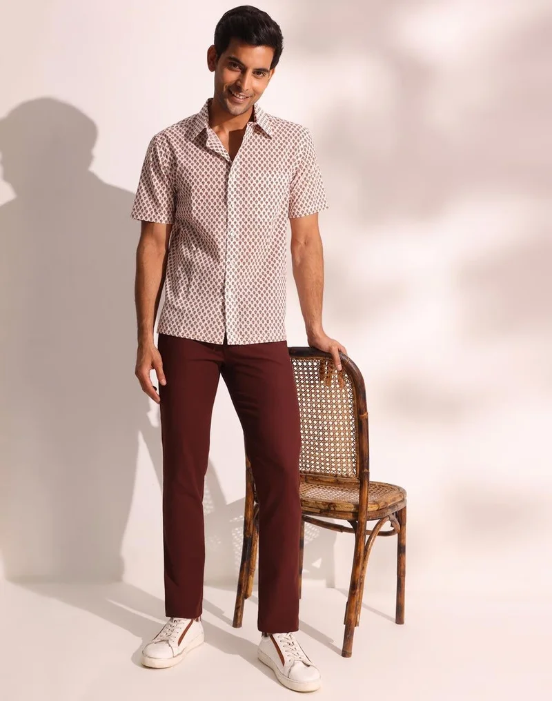Fabindia  White Cotton Printed Shirt for Men | Best Price UAE