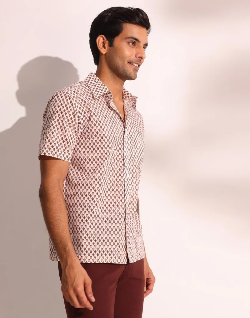 Fabindia  White Cotton Printed Shirt for Men | Best Price UAE