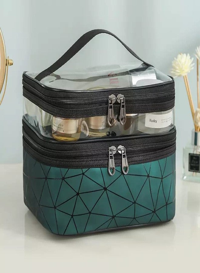 Nightstar Multipurpose Double Layer Cosmetic Storage Bag Large Toiletries Makeup Organizer Kit Pouch Travel Makeup Bag with Zipper for Girls and Women (Green) - Image 2