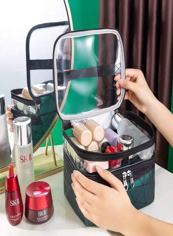 Nightstar Multipurpose Double Layer Cosmetic Storage Bag Large Toiletries Makeup Organizer Kit Pouch Travel Makeup Bag with Zipper for Girls and Women (Green) - Image 3