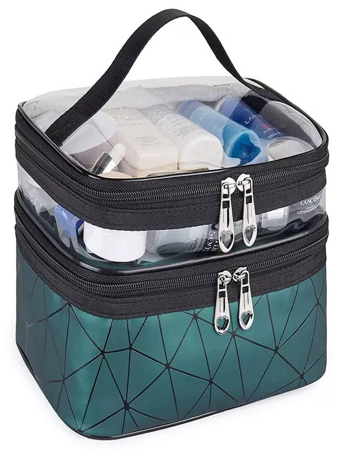 Nightstar Multipurpose Double Layer Cosmetic Storage Bag Large Toiletries Makeup Organizer Kit Pouch Travel Makeup Bag with Zipper for Girls and Women (Green) - Image 1