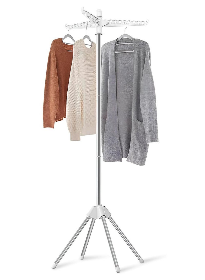 AMROAH Stainless Steel 150cm Floor Vertical Clothes Drying Rack Tripod with 3 360° Rotatable Arms for Hangers & 4 Legs, Folding Laundry Drying Stand Indoor & Outdoor 27 Pieces - Image 1