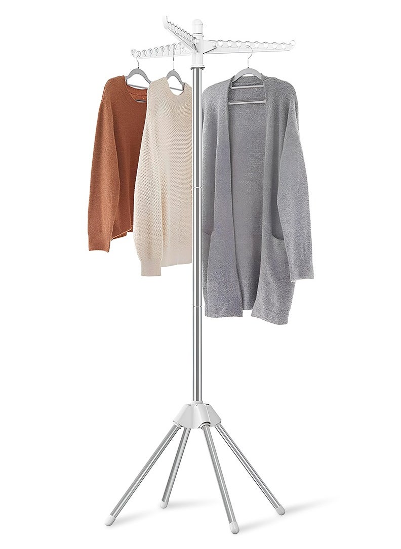 AMROAH Stainless Steel 150cm Floor Vertical Clothes Drying Rack Tripod with 3 360° Rotatable Arms for Hangers & 4 Legs, Folding Laundry Drying Stand Indoor & Outdoor 27 Pieces  - Image 1