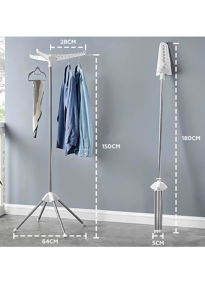AMROAH Stainless Steel 150cm Floor Vertical Clothes Drying Rack Tripod with 3 360° Rotatable Arms for Hangers & 4 Legs, Folding Laundry Drying Stand Indoor & Outdoor 27 Pieces  - Image 3
