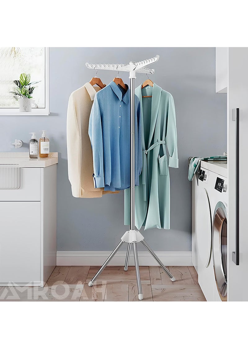 AMROAH Stainless Steel 150cm Floor Vertical Clothes Drying Rack Tripod with 3 360° Rotatable Arms for Hangers & 4 Legs, Folding Laundry Drying Stand Indoor & Outdoor 27 Pieces  - Image 2