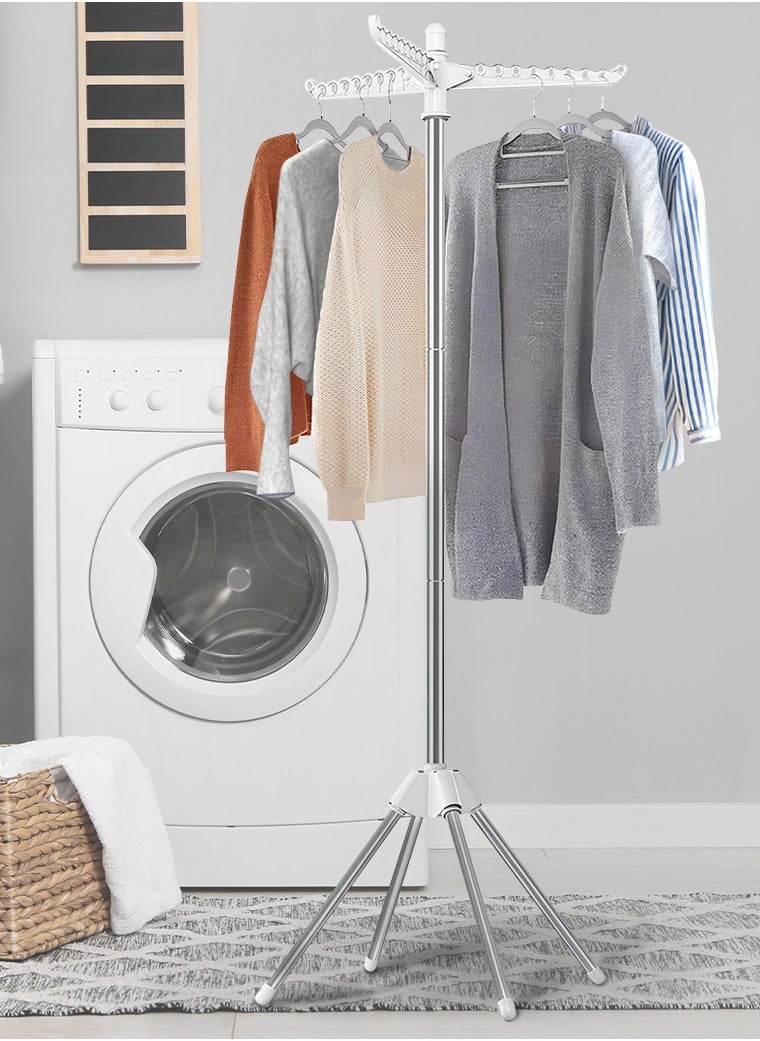 AMROAH Stainless Steel 150cm Floor Vertical Clothes Drying Rack Tripod with 3 360° Rotatable Arms for Hangers & 4 Legs, Folding Laundry Drying Stand Indoor & Outdoor 27 Pieces  - Image 4