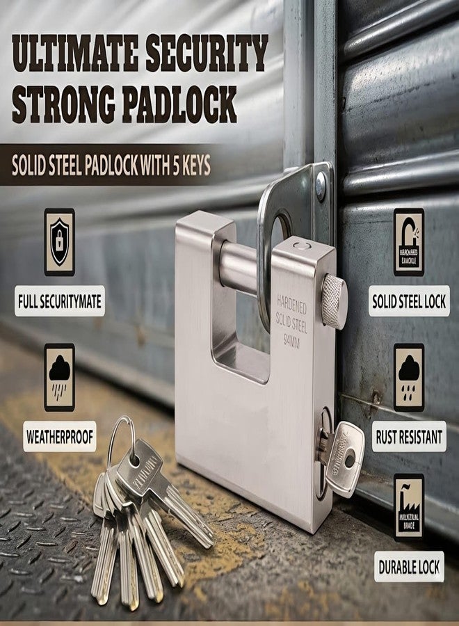TGOPIT Heavy Duty 94mm Stainless Steel Rectangular Lock for High-Security Padlock for Main Door, Gates, Shutters, Shops & Offices I Corrosion Resistant Shackle Anti-Cut, Anti-Drill (Set of 1, 5 Keys) - Image 4