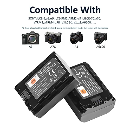 DSTE 2-Pack NP-FZ100 + Dual LCD Battery Charger Compatible with Sony A7IV, A7 III, A1, A7C, A7R III, A7R IV, A9, A9 II, A6600, A6700, Alpha 9S, A7R3 A7S III, ZV-E1, FX3, FX30 Camera - Image 2