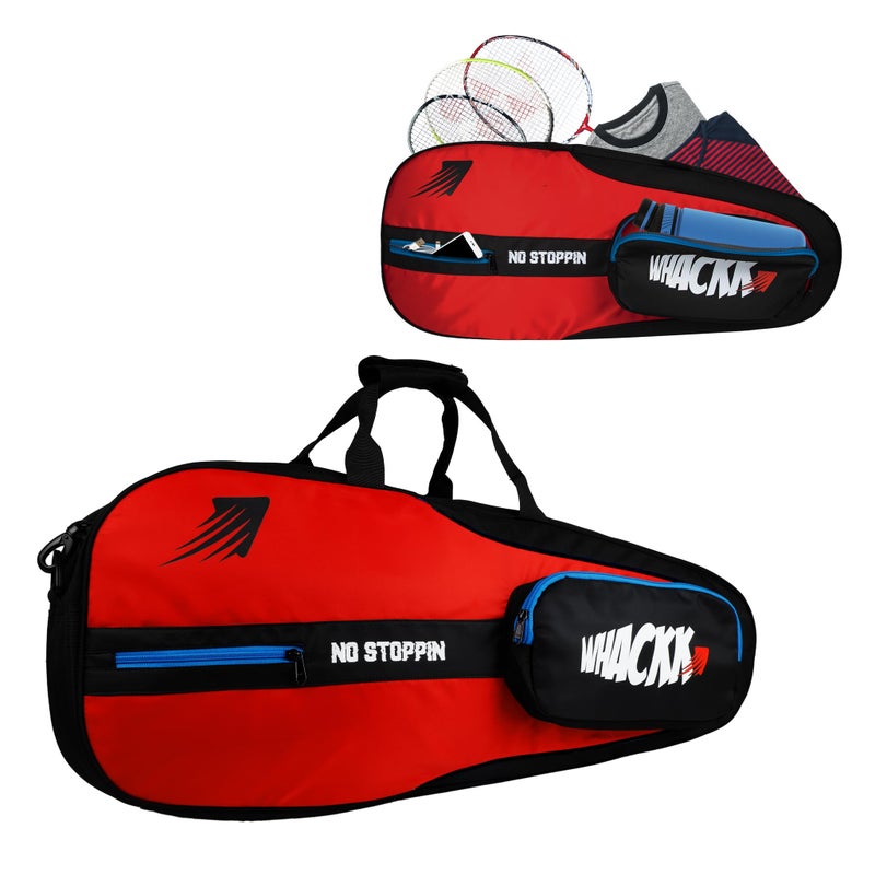 WHACKK Drive| Unisex Lightwieght Tennis Badminton Squash Equipment Cover Kit Bag Shoe Pocket | Air Ventilated Pocket for Wet Cloths | 4T 68 Racket | Backpack & Duffel (red Black) - Image 5