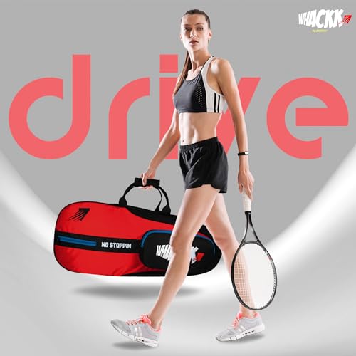 WHACKK Drive| Unisex Lightwieght Tennis Badminton Squash Equipment Cover Kit Bag Shoe Pocket | Air Ventilated Pocket for Wet Cloths | 4T 68 Racket | Backpack & Duffel (red Black) - Image 3