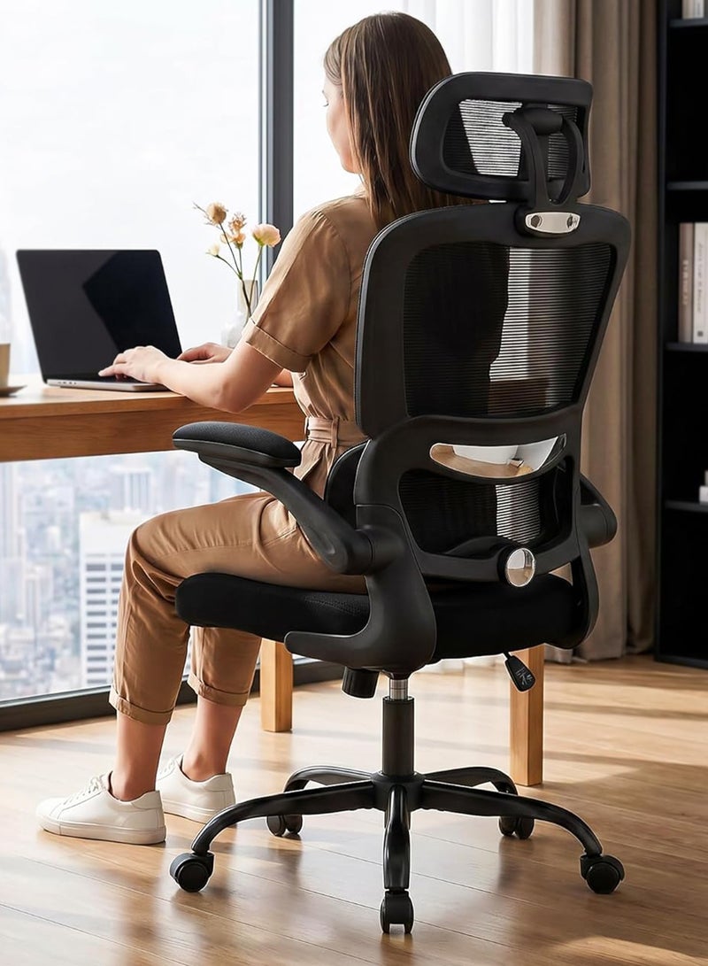 DROGO Premium Ergonomic Office Chair for Work from Home, High Back Computer Chair with Adjustable Seat, Lumbar Support & Headrest, Flip-up Armrest & Recline | Mesh Chair for Office/Home Black - Image 1
