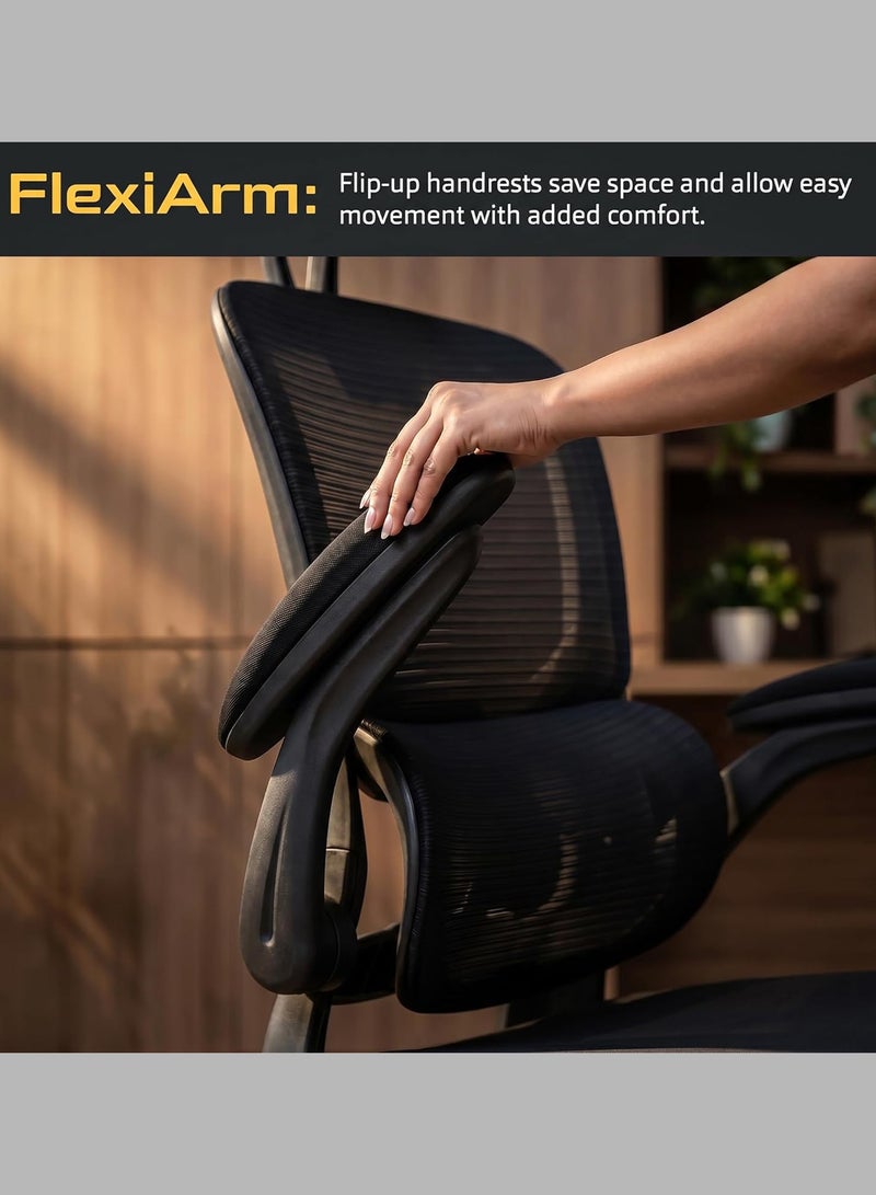 DROGO Premium Ergonomic Office Chair for Work from Home, High Back Computer Chair with Adjustable Seat, Lumbar Support & Headrest, Flip-up Armrest & Recline | Mesh Chair for Office/Home Black - Image 5