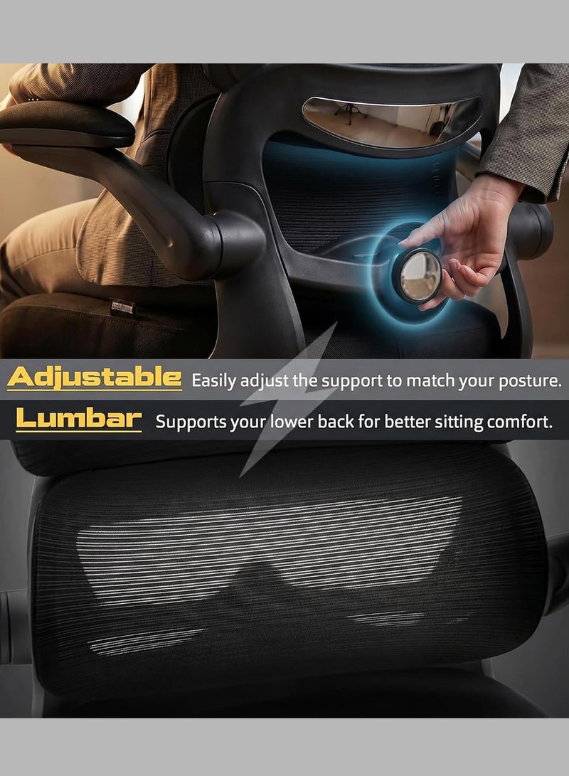 DROGO Premium Ergonomic Office Chair for Work from Home, High Back Computer Chair with Adjustable Seat, Lumbar Support & Headrest, Flip-up Armrest & Recline | Mesh Chair for Office/Home Black - Image 3
