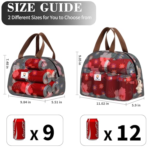 CaCTOUR Large Lunch Box for Women, Cute Lunch Box Cooler Bag, Portable Insulated LunchBox Reusable Corduroy Lunch Tote for Work/Travel/Picnic (Flower) - Image 3