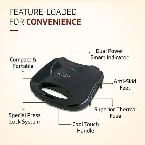 V-Guard VST80 2 Slice Sandwich Maker | Fixed Non-Stick Triangular Plates with Powerful 800 Watt Heating Rods | Easy to Clean Non-Stick Greblon Coating | 1 Year Product Coverage by V-Guard| Black - Image 5