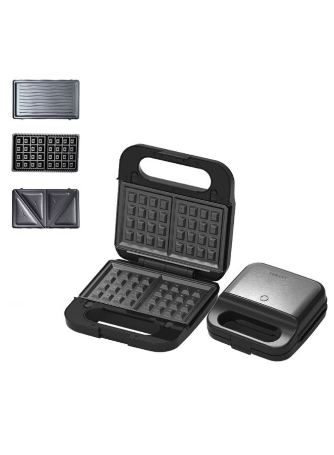 sokany Multi-Snack Maker 3-in-1 - Non-Stick Detachable Cooking Plate | Cooks Delicious Crispy Sandwiches/Waffles/Grills | Cool Touch Handle | Automatic Temperature Control 1200 W Black/Silver - Image 1