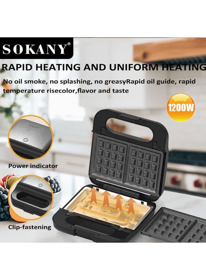 sokany Multi-Snack Maker 3-in-1 - Non-Stick Detachable Cooking Plate | Cooks Delicious Crispy Sandwiches/Waffles/Grills | Cool Touch Handle | Automatic Temperature Control 1200 W Black/Silver - Image 3