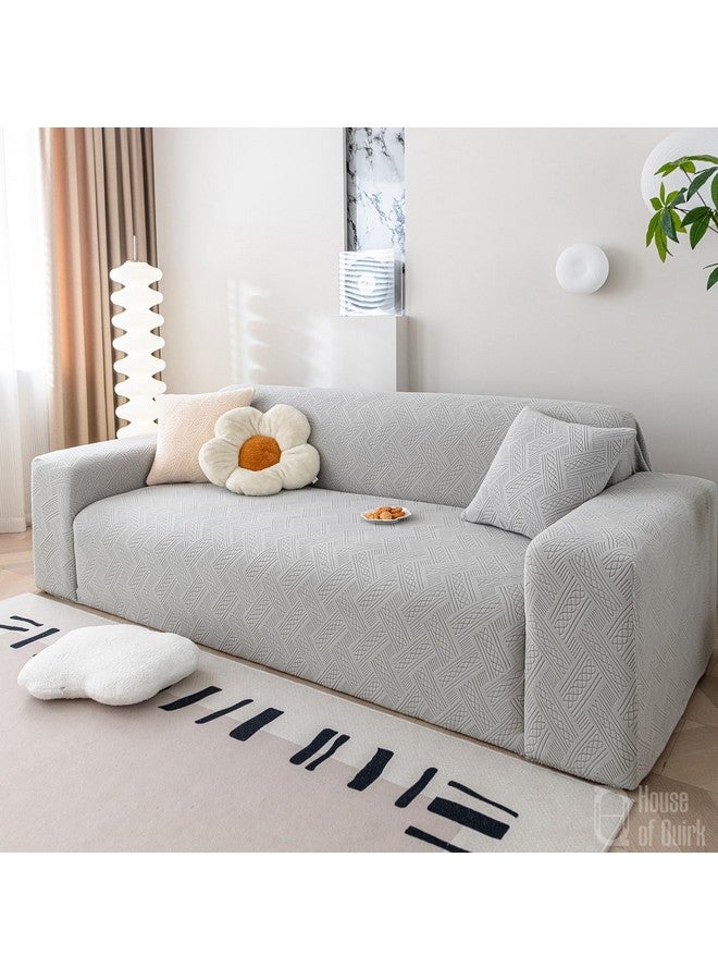 House of Quirk Universal Single Seater 220 Gsm Jacquard Fabric Sofa Cover Soft Touching Cover For Couch Flexible Stretch Sofa Slipcover (Smoke, 90-140Cm), Grey - Image 1
