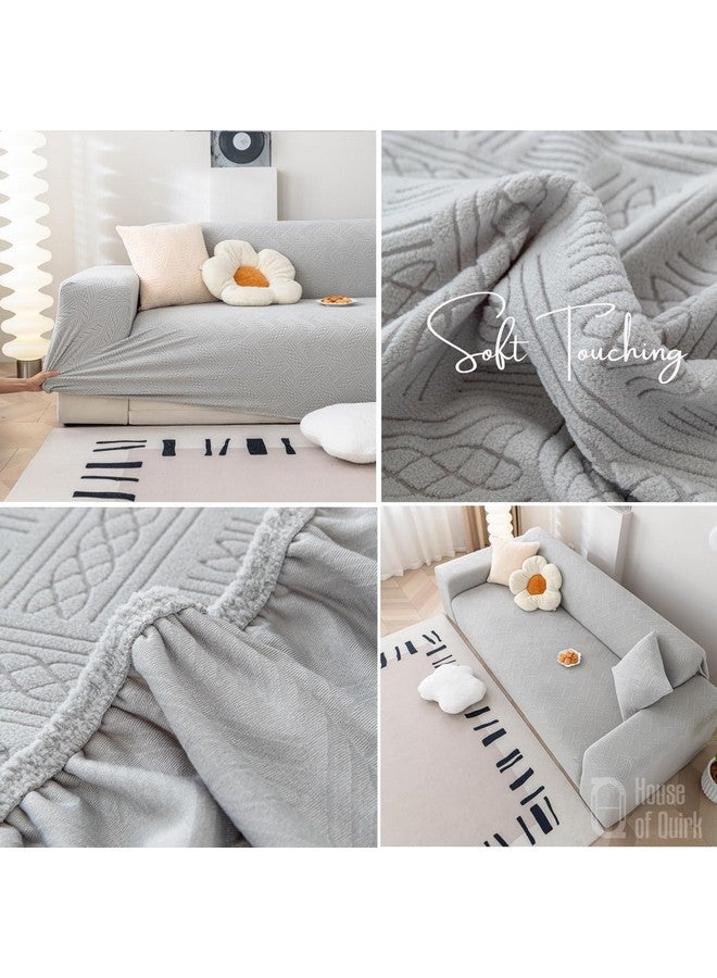 House of Quirk Universal Single Seater 220 Gsm Jacquard Fabric Sofa Cover Soft Touching Cover For Couch Flexible Stretch Sofa Slipcover (Smoke, 90-140Cm), Grey - Image 3