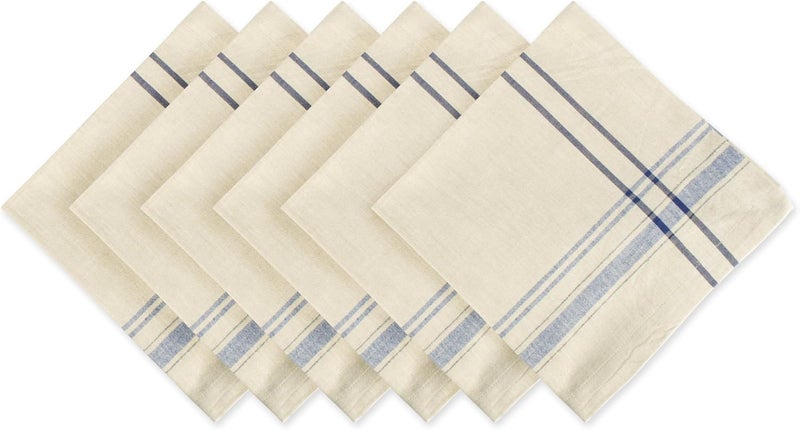 DII French Stripe Tabletop Collection Farmhouse Style Dining Table Linen Napkin Set, 20x20, Taupe/Blue, 6 Piece - Image 1