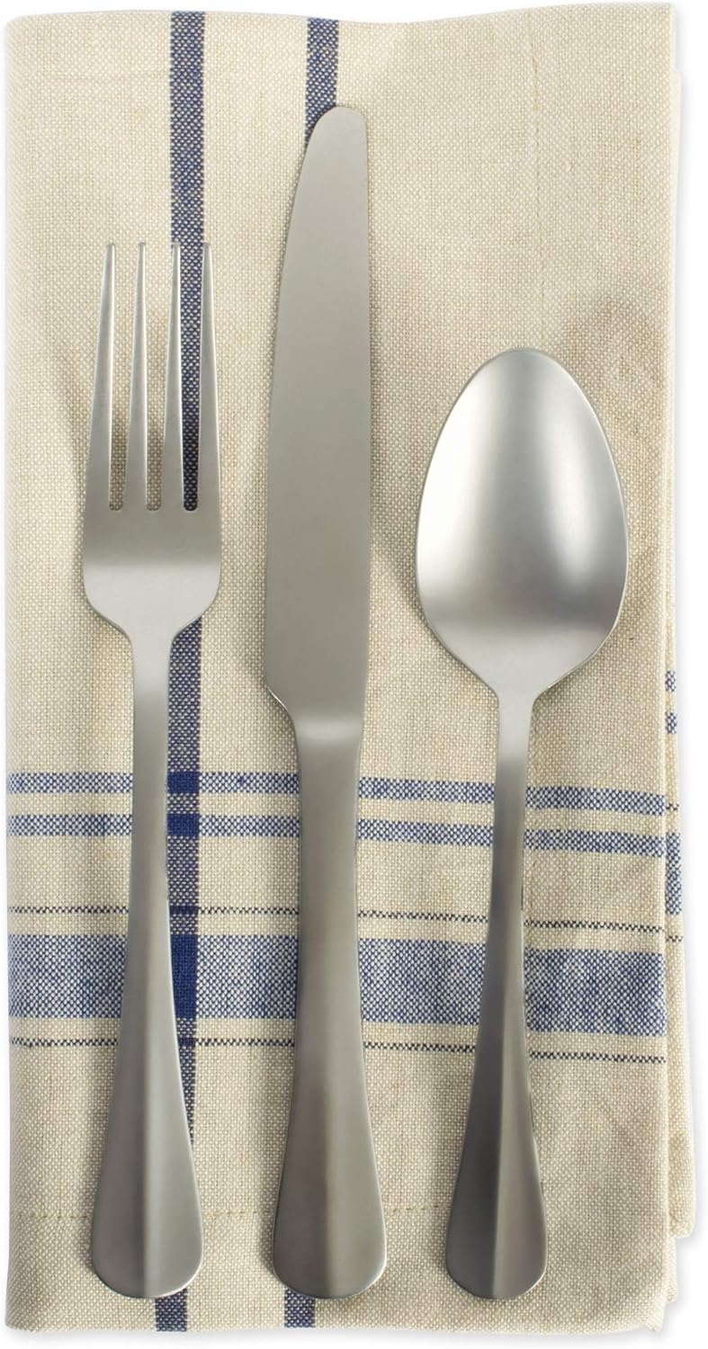 DII French Stripe Tabletop Collection Farmhouse Style Dining Table Linen Napkin Set, 20x20, Taupe/Blue, 6 Piece - Image 3