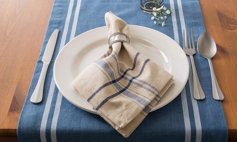 DII French Stripe Tabletop Collection Farmhouse Style Dining Table Linen Napkin Set, 20x20, Taupe/Blue, 6 Piece - Image 5