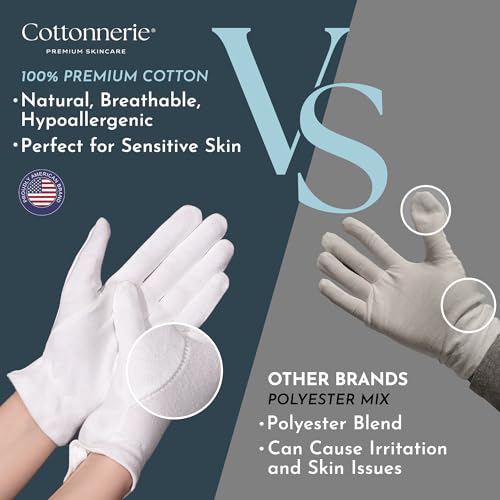 COTTONNERIE 2 Pairs Cottonnerie Cotton Gloves for Dry Hands Sleeping Moisturizing Gloves Overnight Hand Moisturizer Gloves Moisture Gloves for Dry Hands Overnight Eczema Gloves Medium Floral - Image 3
