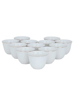 Alsaif Gallery White Porcelain Arabic Coffee Cups Set with Gold Line 12 Pieces  - Image 2