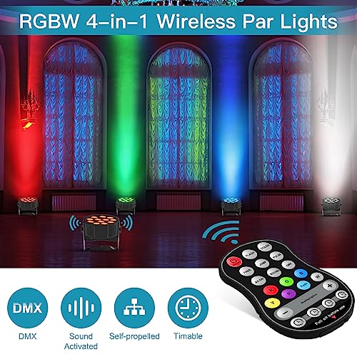 HOLDLAMP Rechargeable Par Lights RGBW 4-in-1 LED Uplights Battery Powered Stage Lights, HOLDLAMP DJ Lights Sound Activated with Remote & DMX Control for Festival Party Event Wedding Bar Church - Image 3