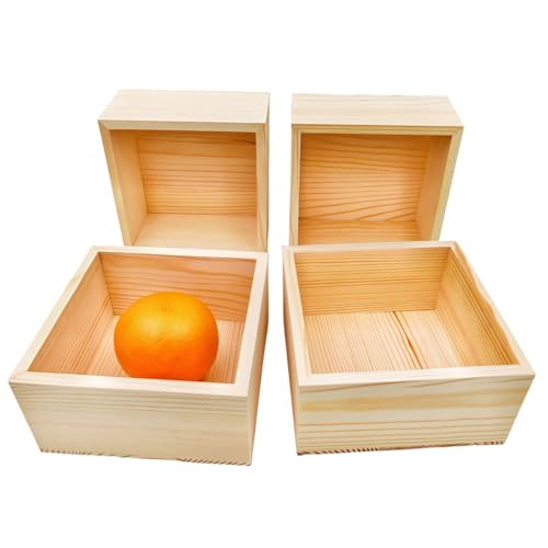 Anktily 4 Pack Unfinished Wooden Craft Storage Organiser Boxes, 4.7 x 4.7 x 2.4 inch Small Square Wood Box, Rustic Natural Wood Container Box for Home Venue Decor - Image 5