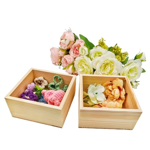 Anktily 4 Pack Unfinished Wooden Craft Storage Organiser Boxes, 4.7 x 4.7 x 2.4 inch Small Square Wood Box, Rustic Natural Wood Container Box for Home Venue Decor - Image 4