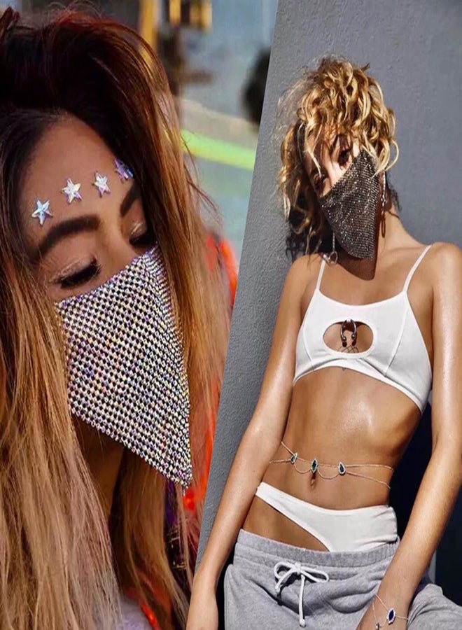 Rhinestone Sequin c Party Nightclub Decoration Jewelry Reusable Face Covering for Women & Girls Cover Nose Mouth - Image 5