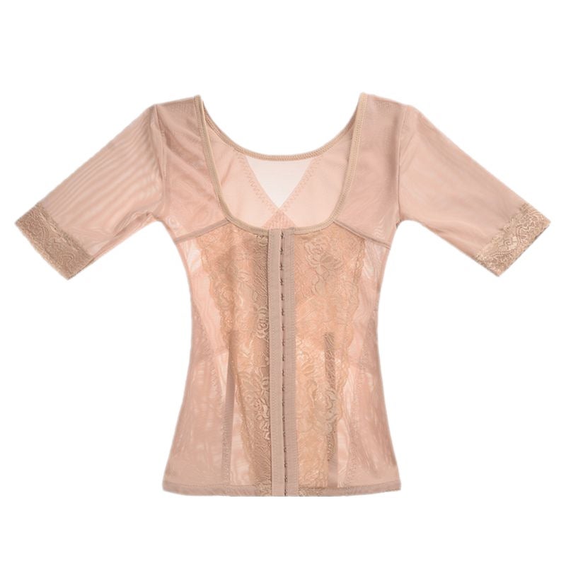 [One-Piece Delivery For You] Short-Sleeved Body Shaping Shirt Thin Non-Curling Belly Contracting Stomach Contracting Three Breasted Adjustment - Image 5