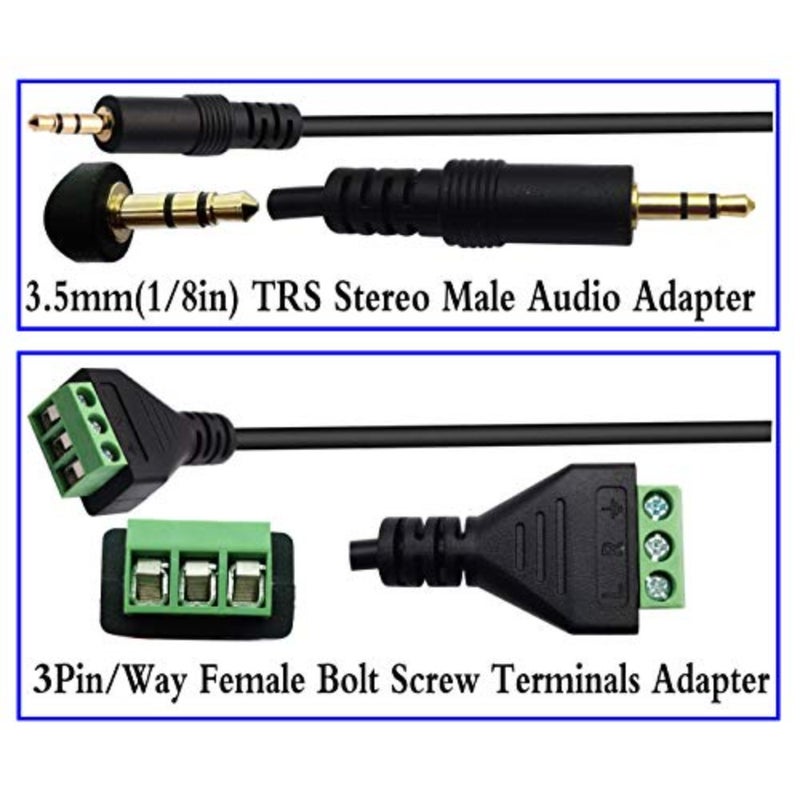3.5mm Screw Terminal Block Cable 3.5mm 1/8inch Stereo Audio Male to 3 Pin/Way Female Bolt Screw AV Headphone Type Adapter Cable(30CM/2Packs - Image 5