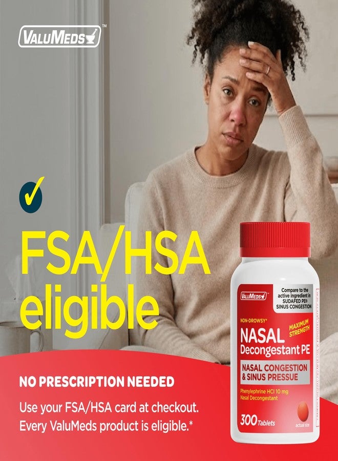 ValuMeds Nasal Decongestant PE Phenylephrine HCl 10mg Tablets (Bulk 300 Count) Non-Drowsy Sinus Pressure Relief & Nasal Congestion Relief, Stuffy Nose Decongestants for Adults | Compare to Sudafed PE - Image 4