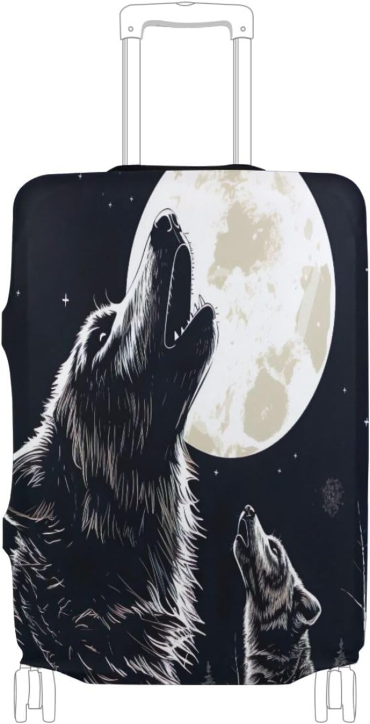 Wolf and Moon Luggage Cover for Suitcase, Elastic Travel Protector with Zipper, Washable Anti-Scratch Dustproof Luggage Sleeve Fits 26-28 Inch - Image 1