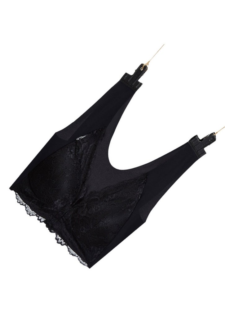 Lace Front Open Button Vest Bra Black