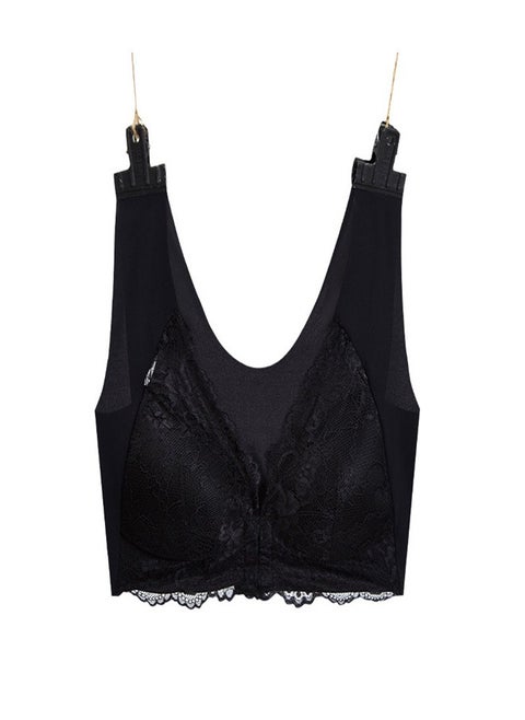 Lace Front Open Button Vest Bra Black