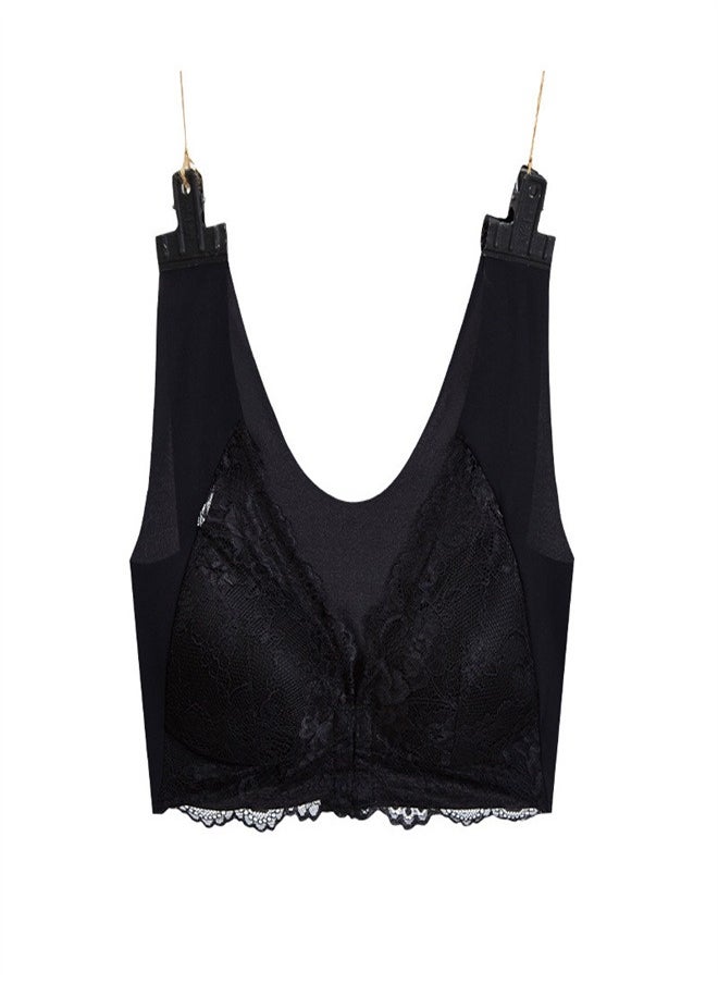 Lace Front Open Button Vest Bra Black