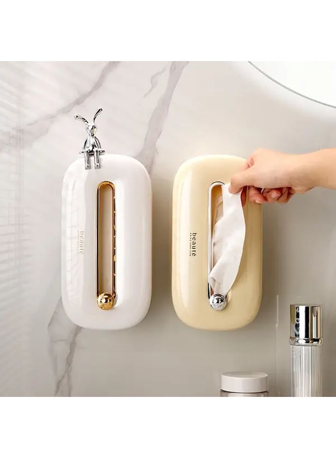 White Golden Wall Mounted Self Adhesive Bathroom Tissue Box Holder Waterproof - Image 4