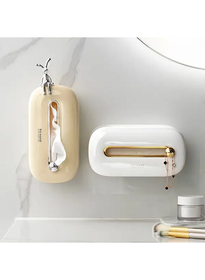 White Golden Wall Mounted Self Adhesive Bathroom Tissue Box Holder Waterproof - Image 5