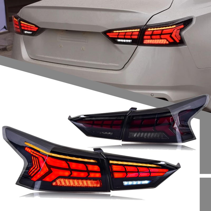 LED Tail Lights Assembly Compatible with Nissan Altima 20192024 Startup Animation Sequential Turn Signal Black Rear Lamps Accessory