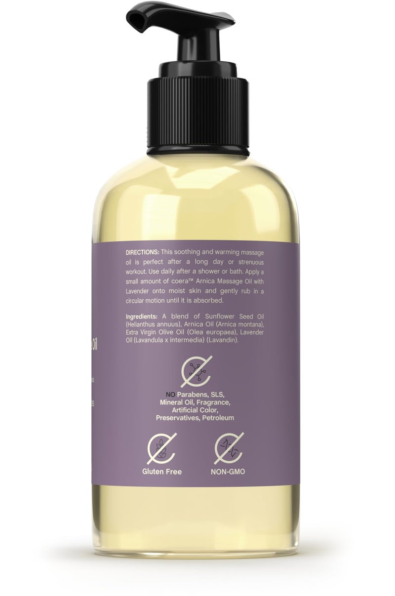 Coera Arnica Massage Oil | 8 fl oz | with Lavender, Sunflower, and Olive Oil | Great for Sore Muscles | Free of Parabens, SLS, & Fragrances - Image 2